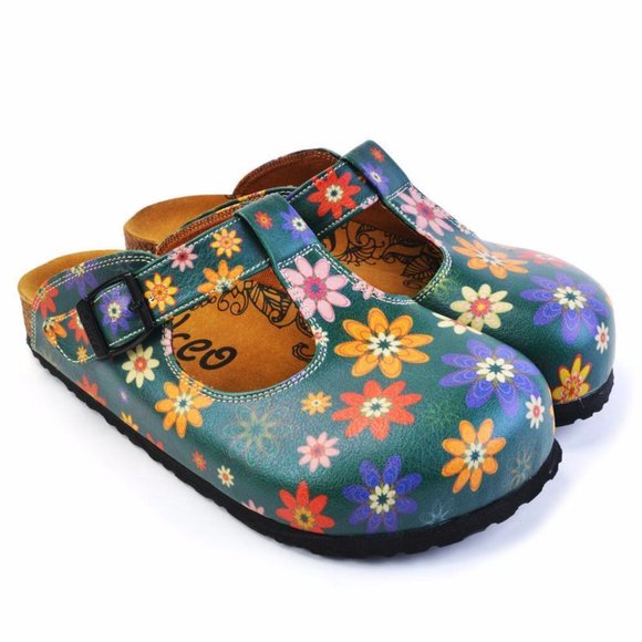 SOLD OUT - Goby Shoes - Floral Orange Red Blue Pink Daisy Clogs - Picture 2 of 6